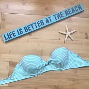 Teal & white bandeau bikini top